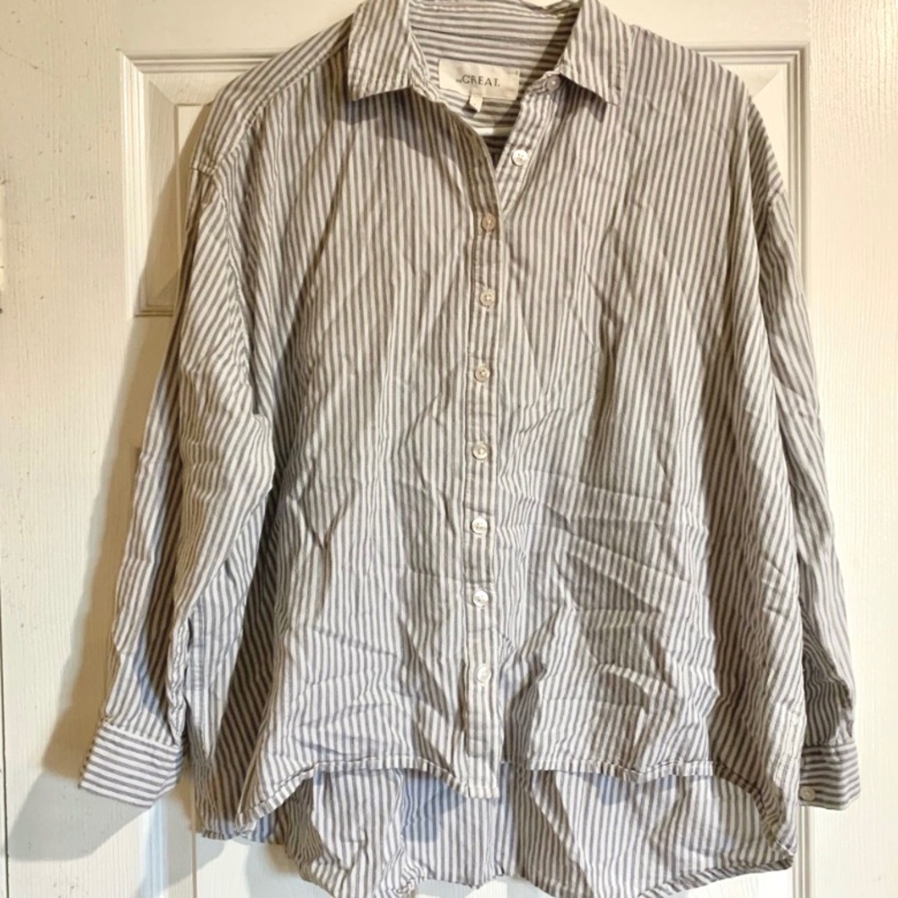 THE GREAT. Striped Button Up Shirt